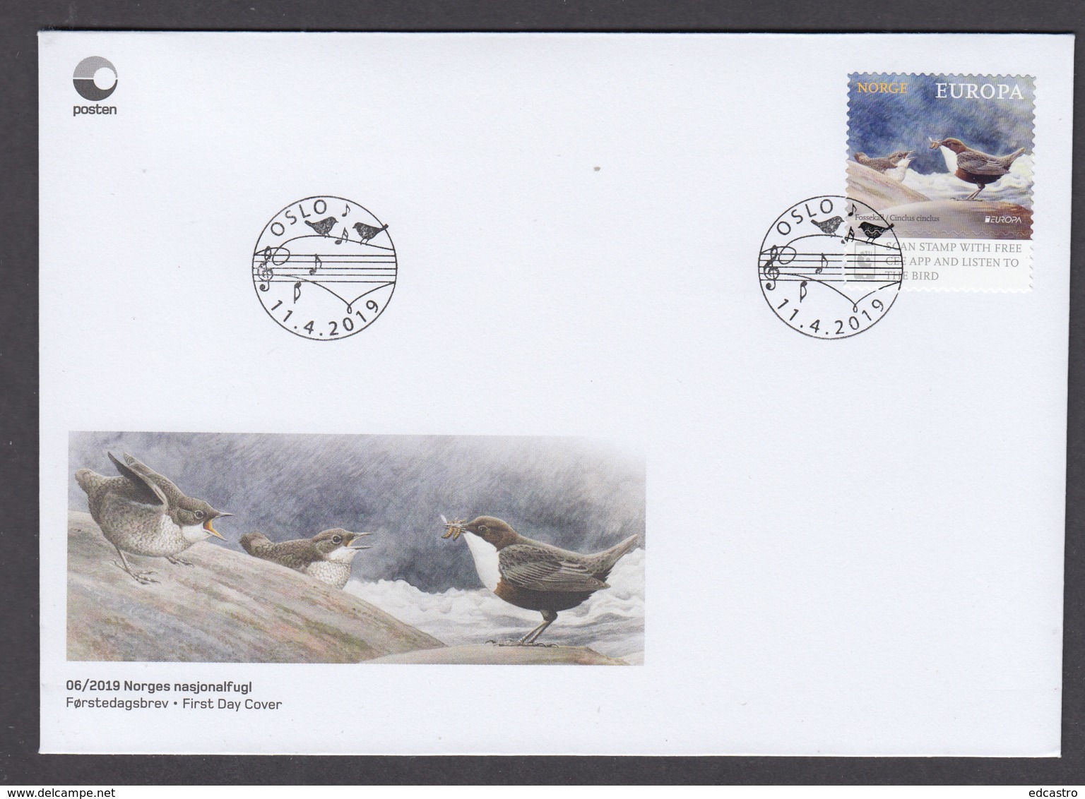 45.- NORWAY 2019 FDC EUROPA 2019 NATIONAL BIRDS - 2019