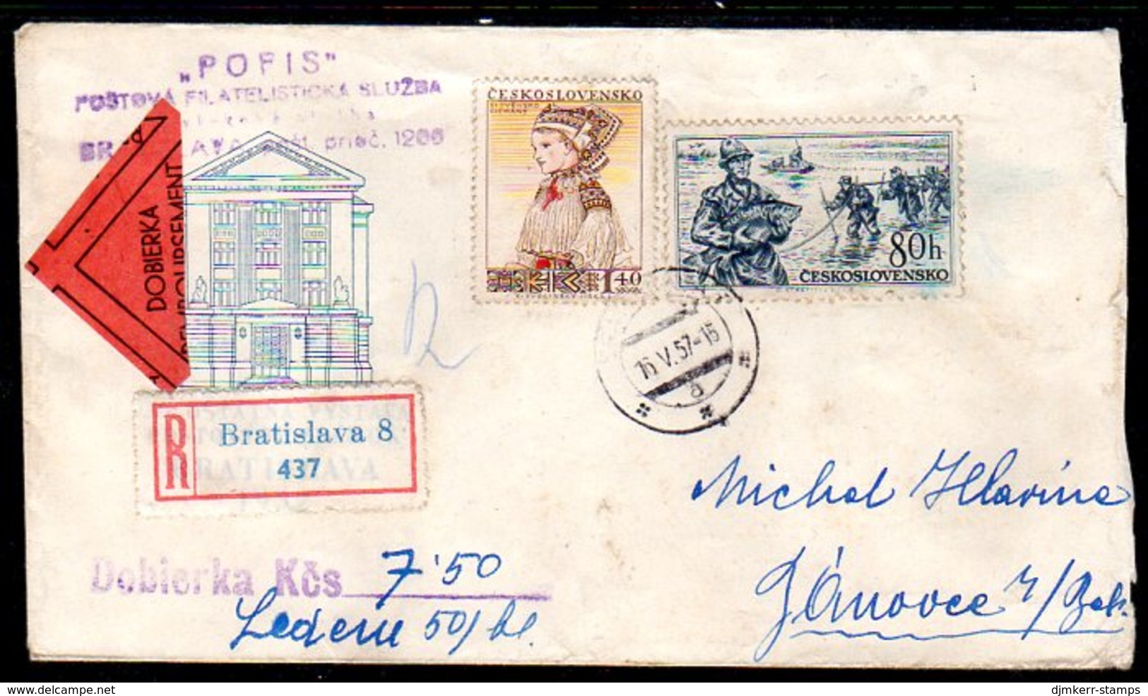 CZECHOSLOVAKIA 1957 Registered Cash-on-delivery Cover With Postage Rate 2.20 Kc Including Michel 996 - Brieven En Documenten