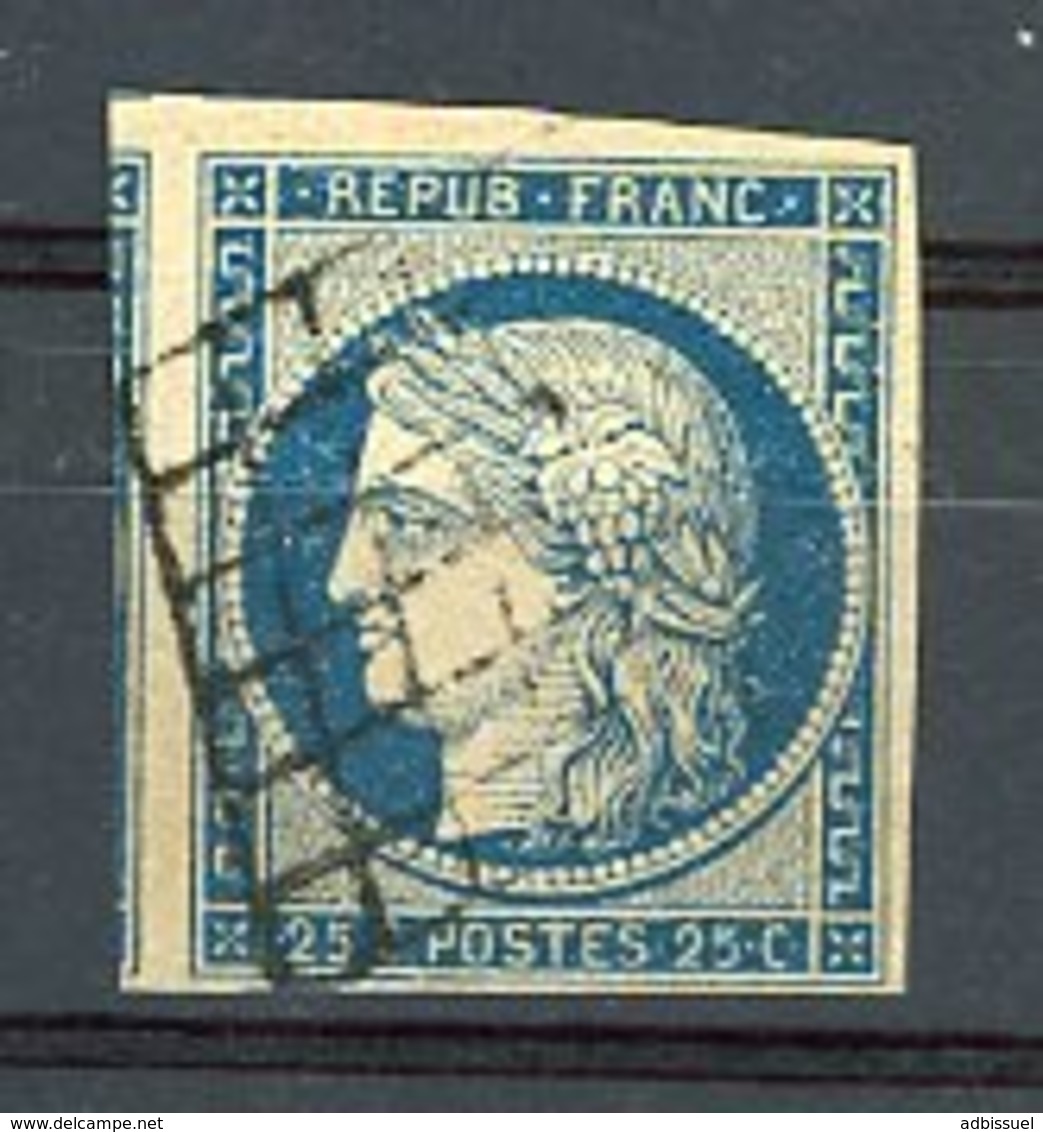 N° 4 CERES FILET VOISIN 25 C BLEU SUR JAUNE. Nuance Coté Chez Spink : 95 €. TB - 1849-1850 Ceres