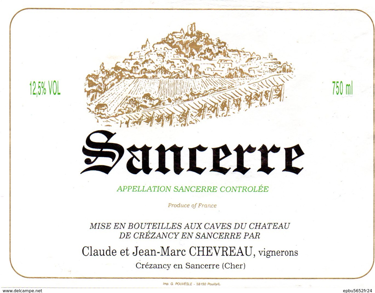 Etiquette (11,9X9)   Sancerre  Claude Et Jean Marc Chevreau  Vignerons  Crézancy En Sancerre ( Cher) - Autres & Non Classés