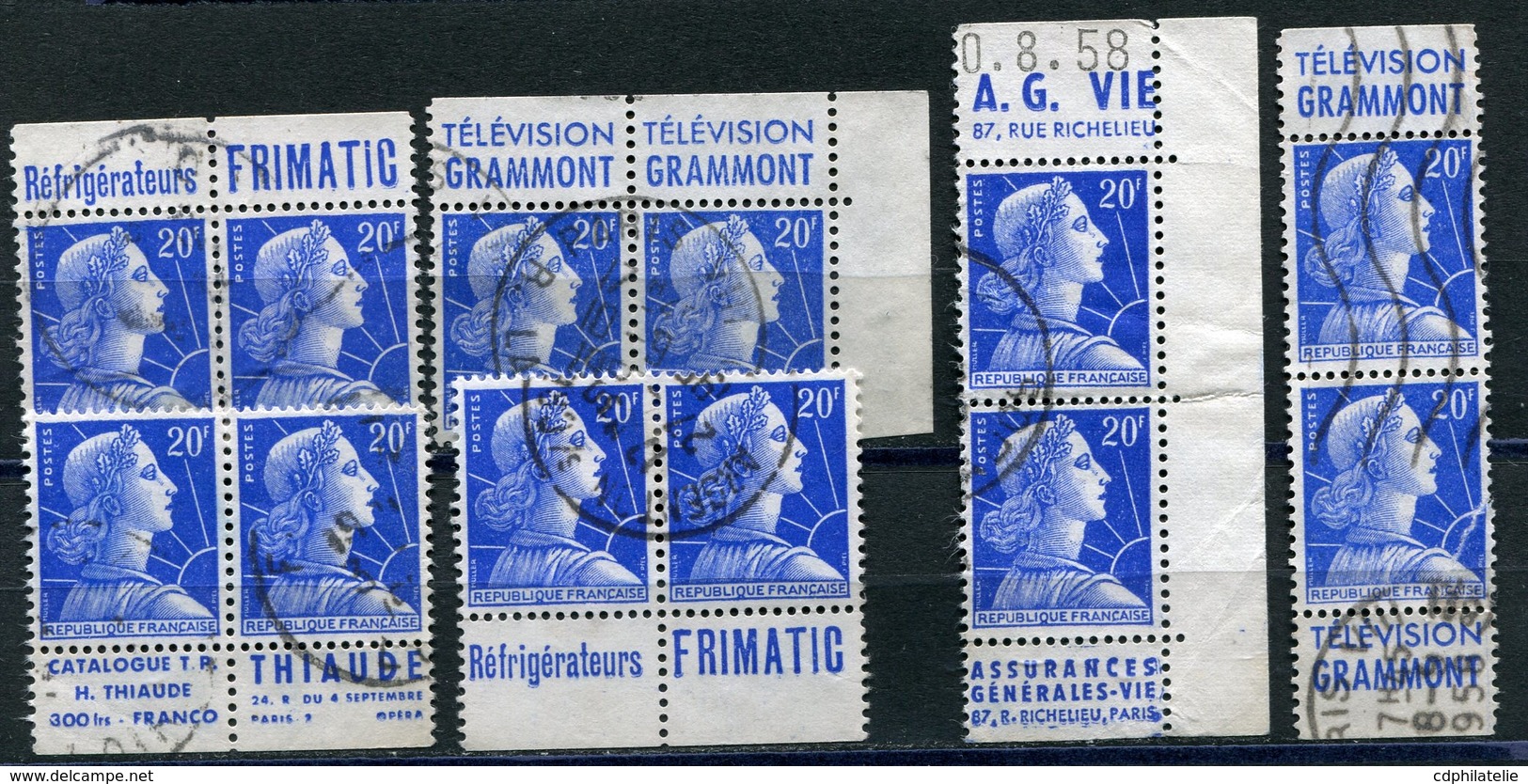 FRANCE N°1011Bb 20 F BLEU MARIANNE DE MULLER  PETIT ENSEMBLE DE PUBLICITES - Altri & Non Classificati