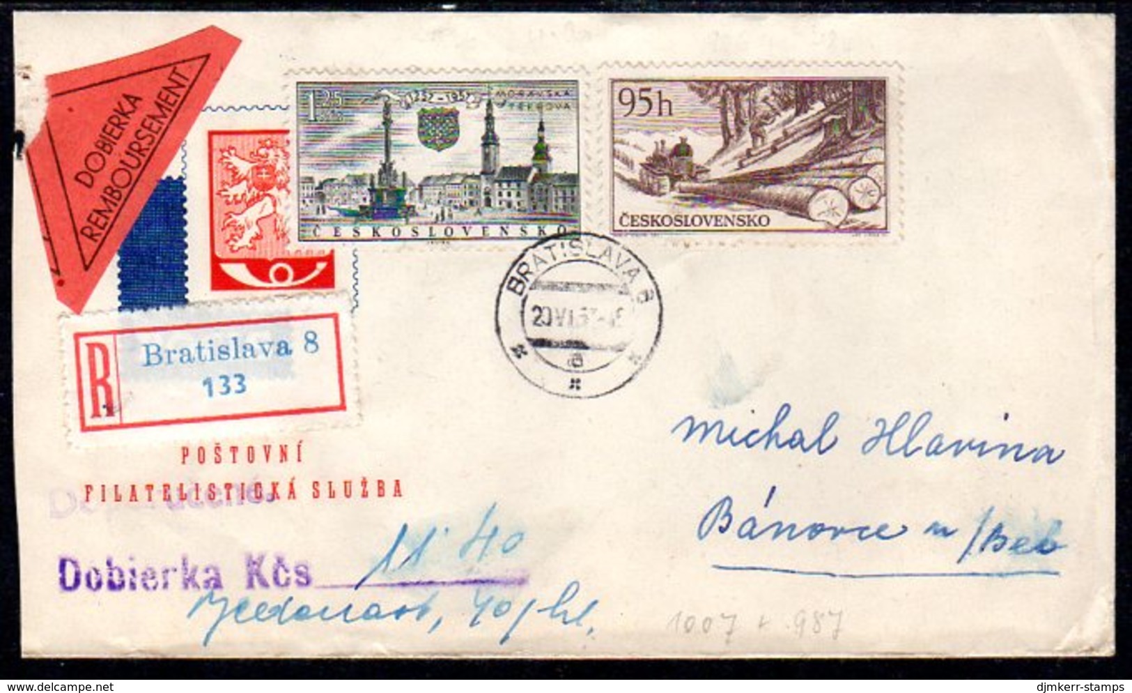 CZECHOSLOVAKIA 1957 Registered Cash-on-delivery Cover With Postage Rate 2.20 Kc. - Brieven En Documenten