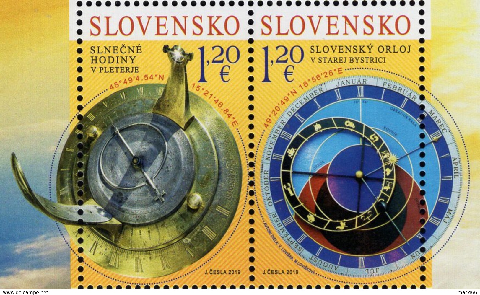 Slovakia - 2019 - Sun Clocks In Pleterje And Stara Bystrica - Joint Issue With Slovenia - Mint Stamp Set - Nuovi