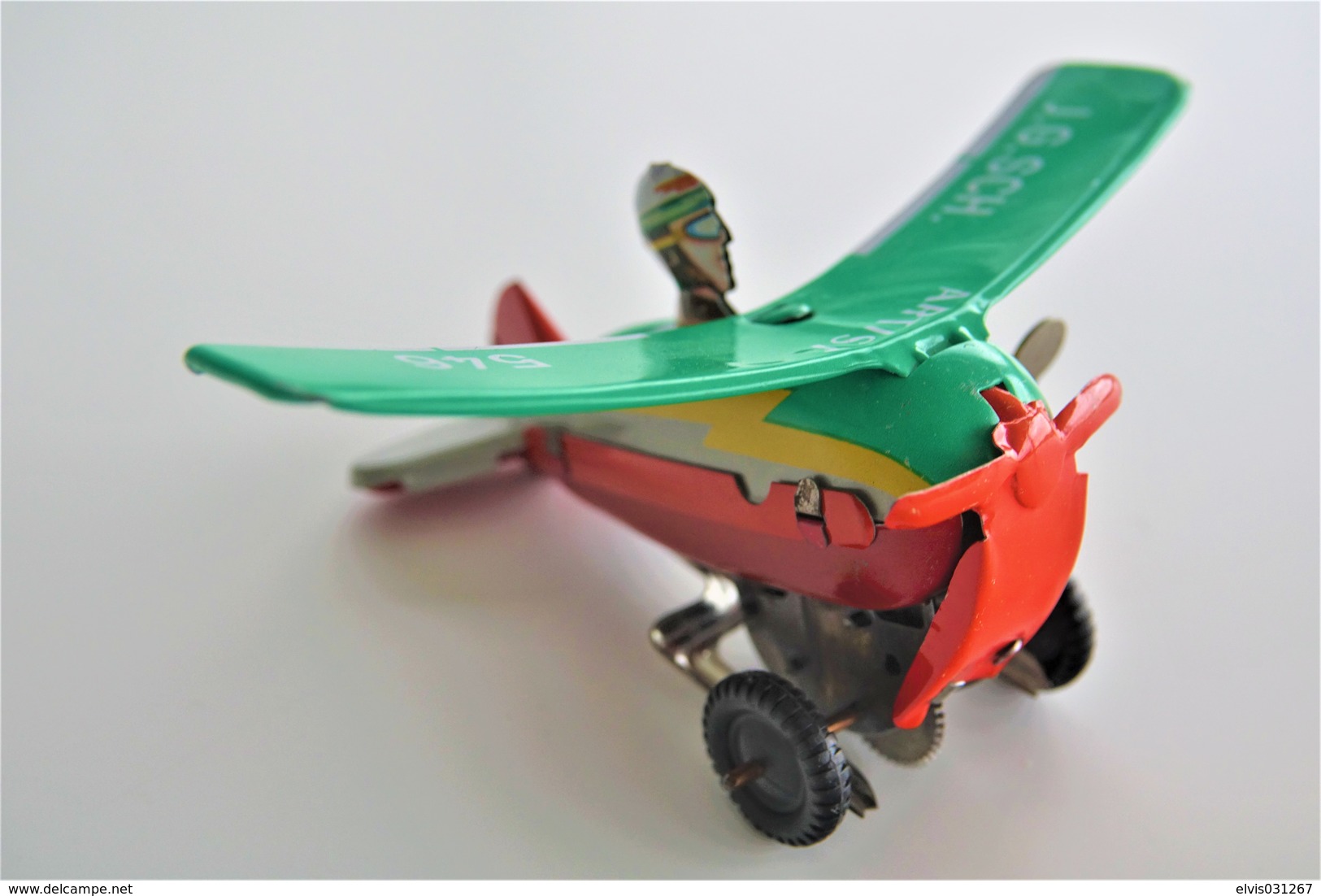 Vintage TIN TOY FLIPPING PLANE WIND UP  - Green J.G.SCH 546 ARTIST  - 8.5cm - WEST GERMANY - 1960 - Friction - Collectors Et Insolites - Toutes Marques