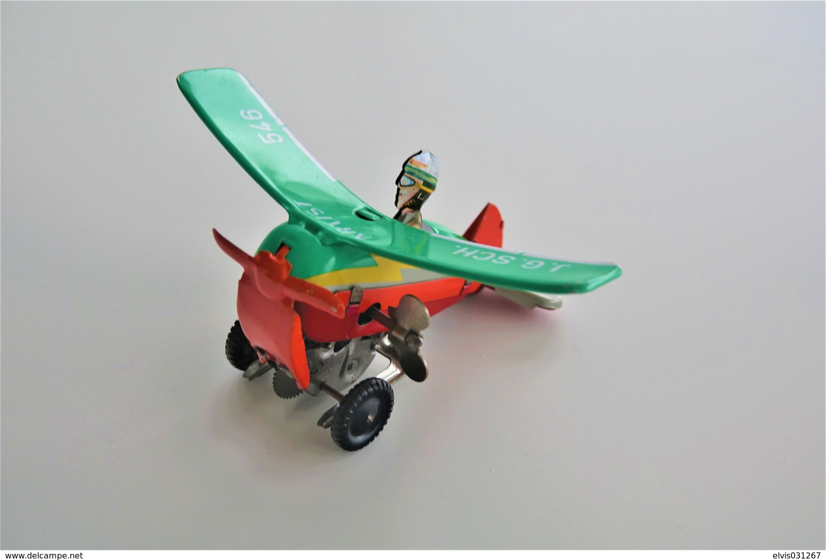 Vintage TIN TOY FLIPPING PLANE WIND UP  - Green J.G.SCH 546 ARTIST  - 8.5cm - WEST GERMANY - 1960 - Friction - Collectors Et Insolites - Toutes Marques