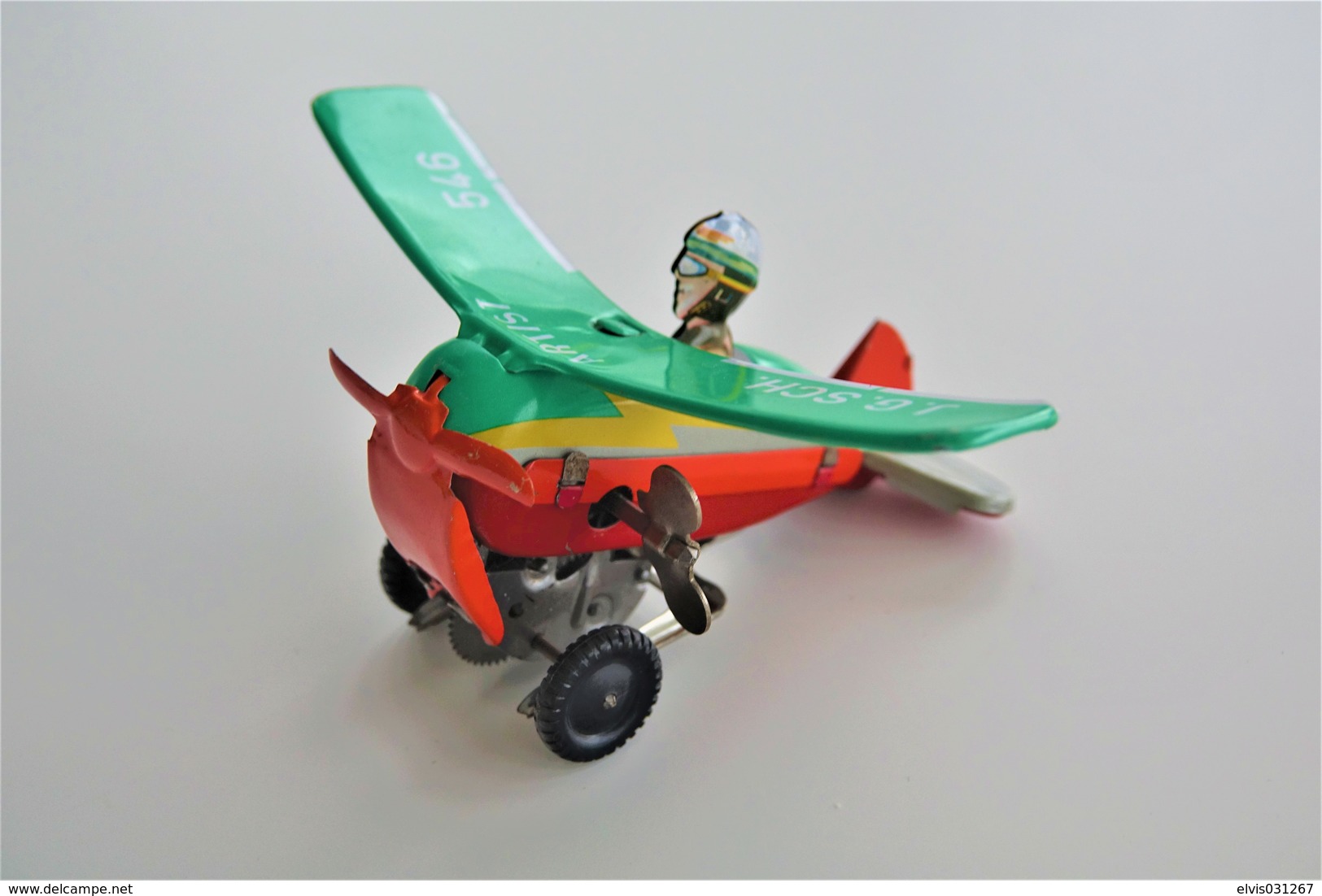 Vintage TIN TOY FLIPPING PLANE WIND UP  - Green J.G.SCH 546 ARTIST  - 8.5cm - WEST GERMANY - 1960 - Friction - Collectors Et Insolites - Toutes Marques