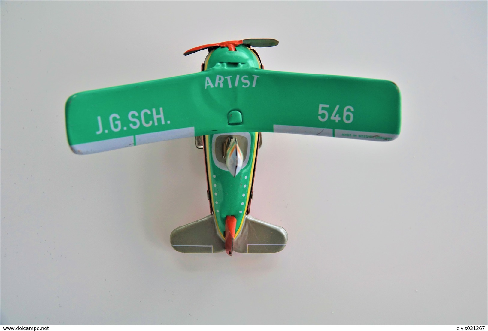 Vintage TIN TOY FLIPPING PLANE WIND UP  - Green J.G.SCH 546 ARTIST  - 8.5cm - WEST GERMANY - 1960 - Friction - Collectors E Strani - Tutte Marche