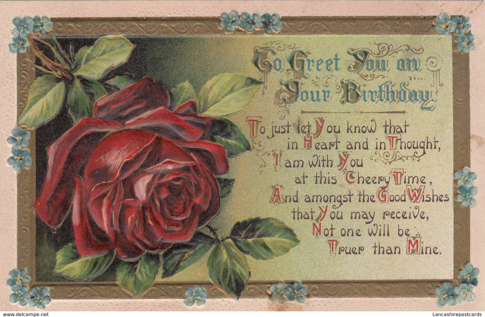 Postcard To Greet You On Your Birthday Embossed Red Rose Pre C WW1 My Ref  B13242 - Birthday