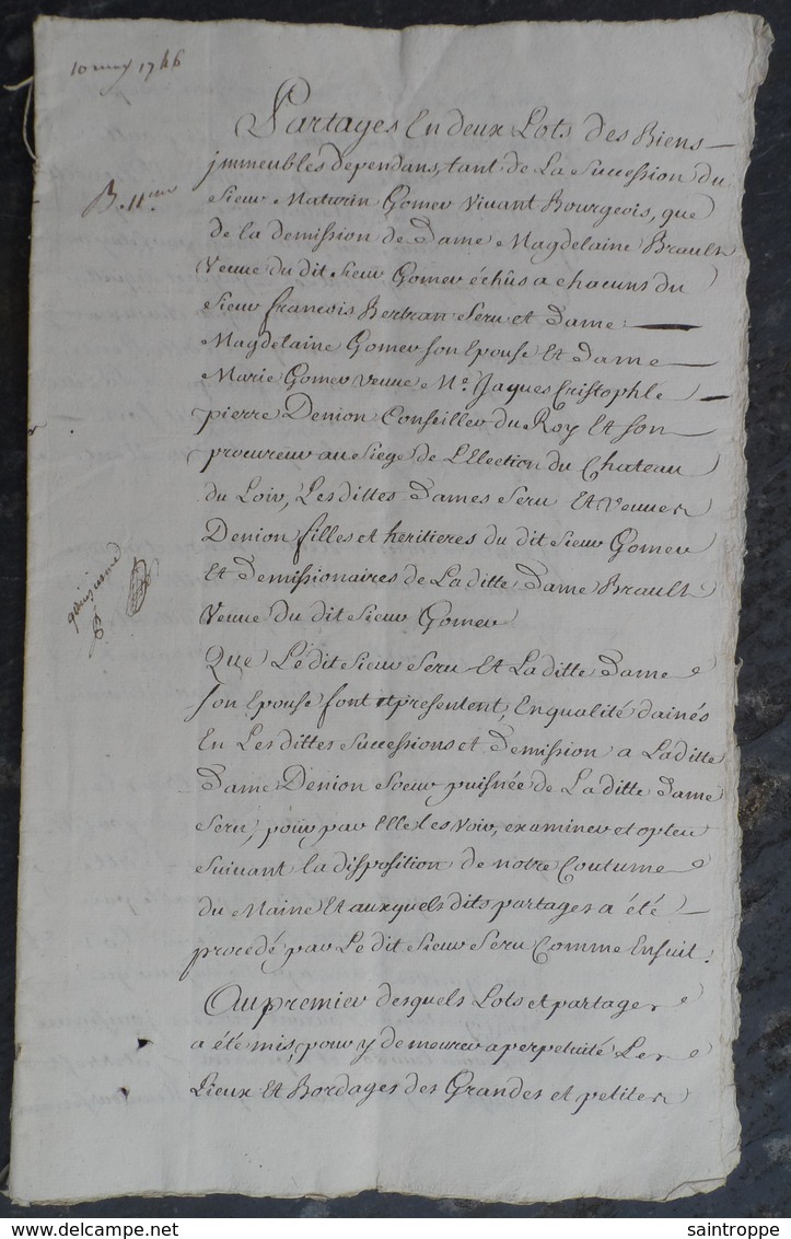 Manuscrit De 1746.Belle Calligraphie.Succession Mathurin Gomeu, Yvré-le-Pôlin.Le Mans Paroisse "La Couture". - Manuscripten