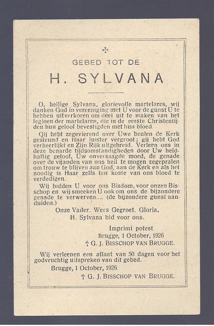 1926 SAINTE SILVANA MARTYRE GEBED TOT DE H. SYLVANA - Images Religieuses