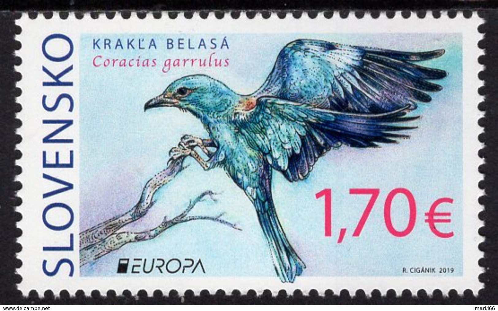 Slovakia - 2019 - Europa CEPT - National Birds - European Roller - Mint Stamp - Nuovi