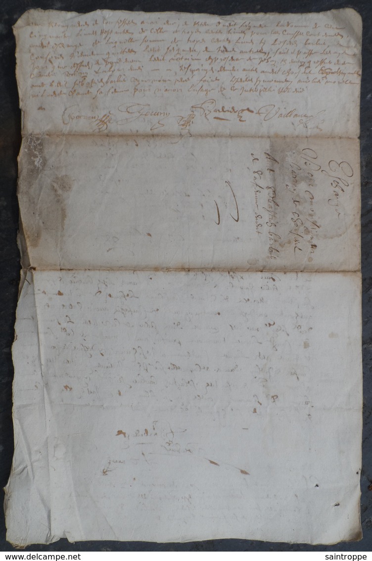 Manuscrit De 1648.Belle Calligraphie à Déchiffrer.Echange De Maison Et Terre Au Domaine De Bassoncourt. - Manuscrits