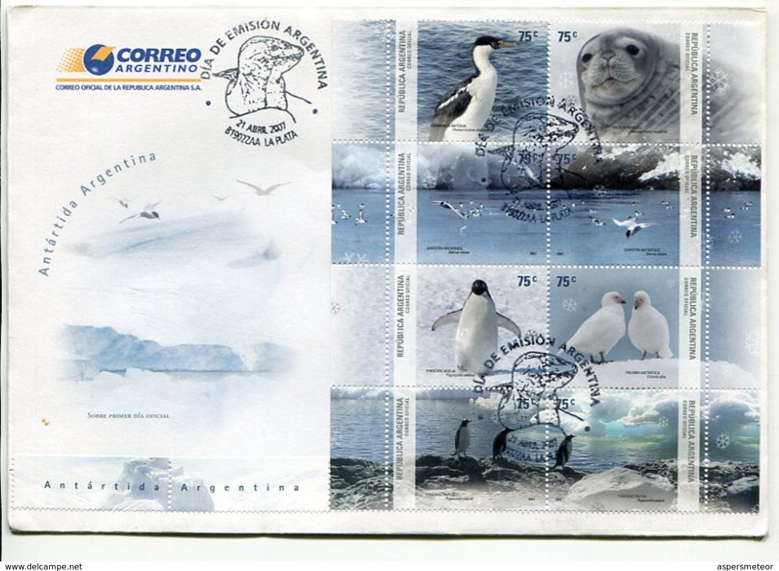 ANTÁRTIDA ARGENTINA, ANIMALES. ARGENTINA 2007 SOBRE PRIMER DIA, ENVELOPE FDC - LILHU - Faune Antarctique