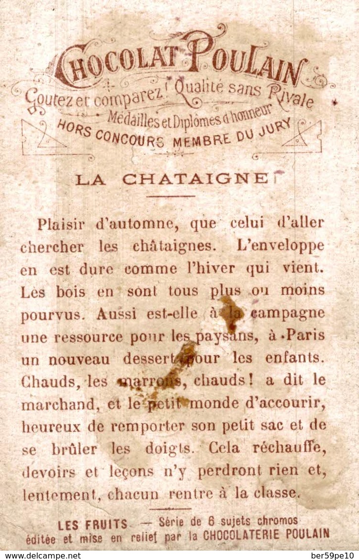 CHROMO CHOCOLAT POULAIN  LA CHATAIGNE CHAUDS LES MARRONS - Poulain