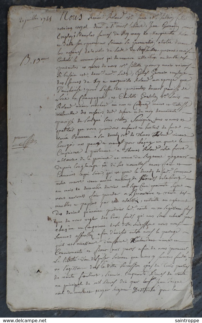 Manuscrit De 1748.Loué-en-Champagne,Souligné-sous-Vallon, à Déchiffrer. - Manuscrits