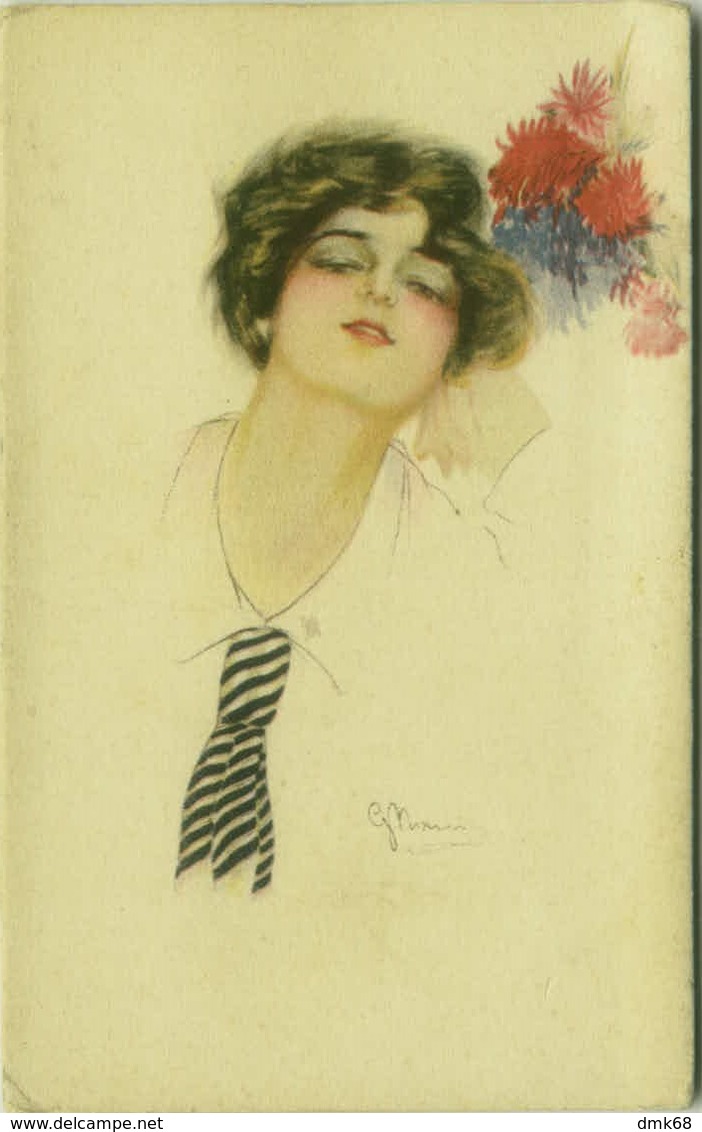 NANNI SIGNED 1910s POSTCARD - WOMAN WITH FLOWERS - N.49-4  (BG328) - Nanni