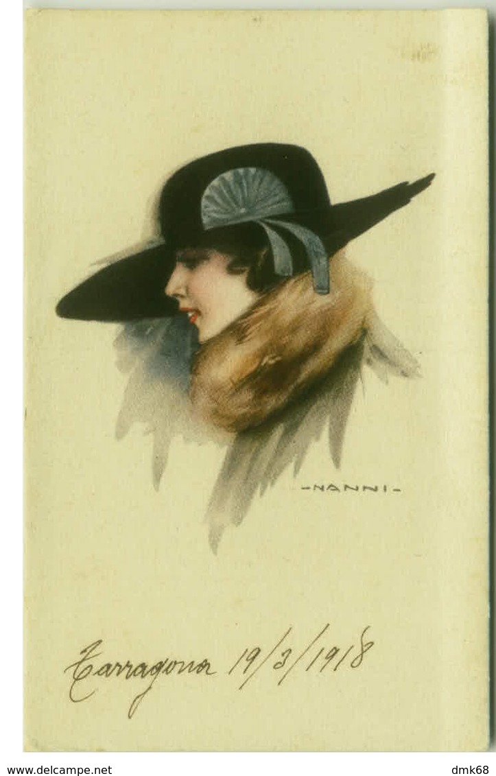 NANNI SIGNED 1910s POSTCARD - WOMAN WITH BIG BLACK HAT  - N.20-2 (BG329) - Nanni