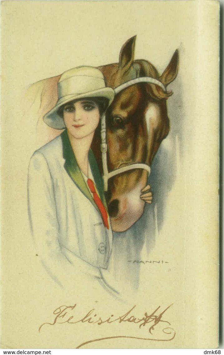 NANNI SIGNED 1910s POSTCARD - WOMAN WITH HORSE - N.257-5 (BG330) - Nanni