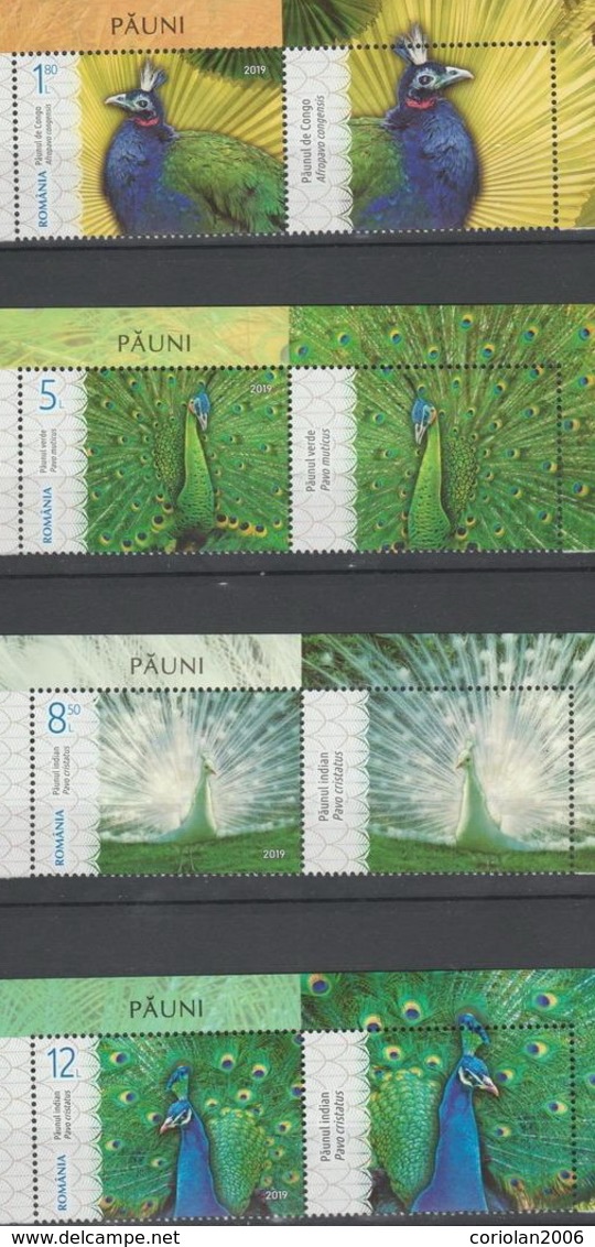 Romania 2019 / Peafowls / Set 4 Stamps With Labels - Peacocks