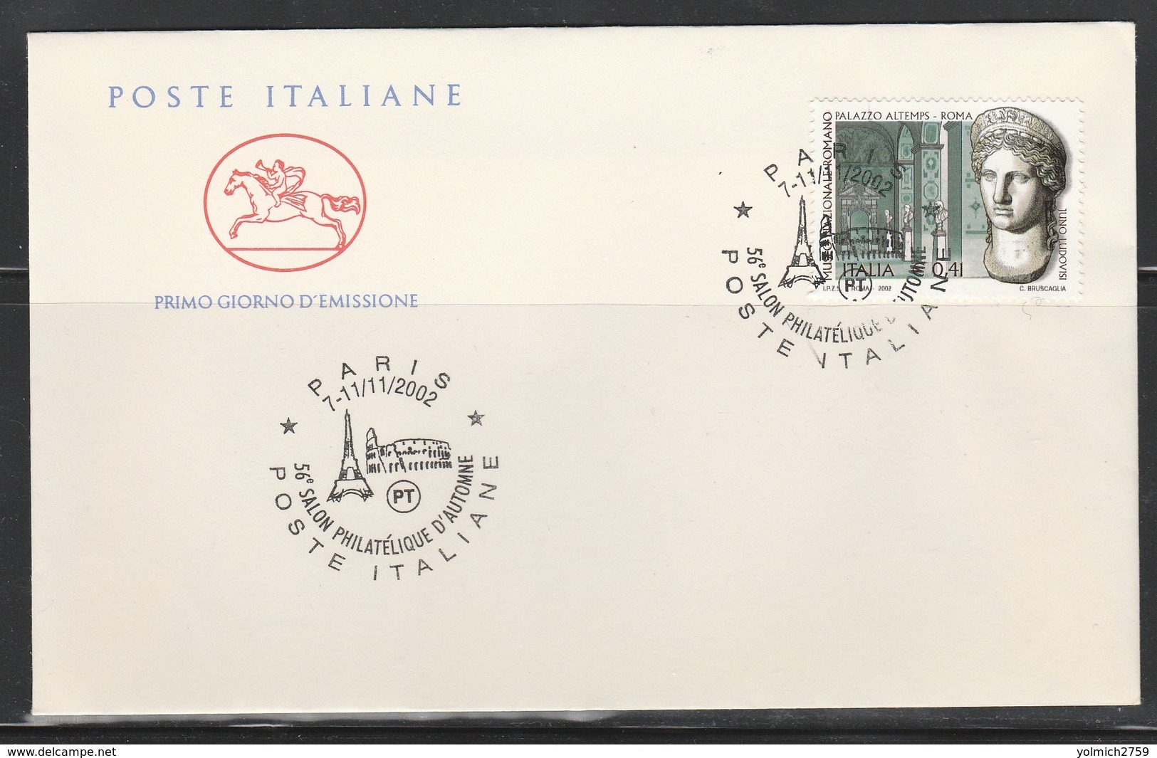OBLIT. ILLUSTRÉE POSTE ITALIE à PARIS 11/2002 - TOUR EIFFEL / COLISÉE ROME - 1961-....