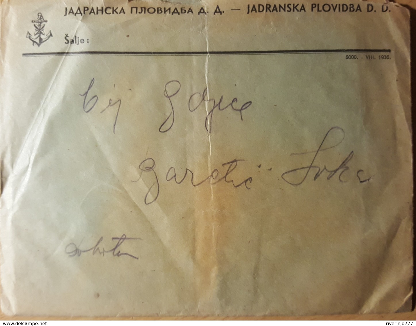 Jadranska Plovidba D.d. Susak Fiume 1936.  Envelove & Bill Croatia - Dépliants Turistici