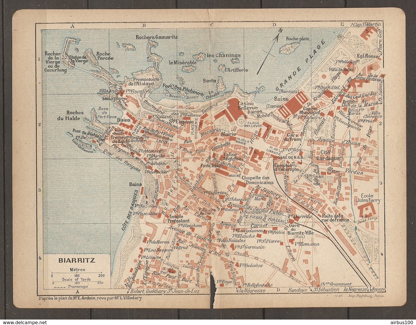 CARTE TOPOGRAPHIQUE 1922 BIARRITZ PYRENEES - PLAN ARDOUIN VILLEDARY - Imp DUFRENOY PARIS - Topographical Maps