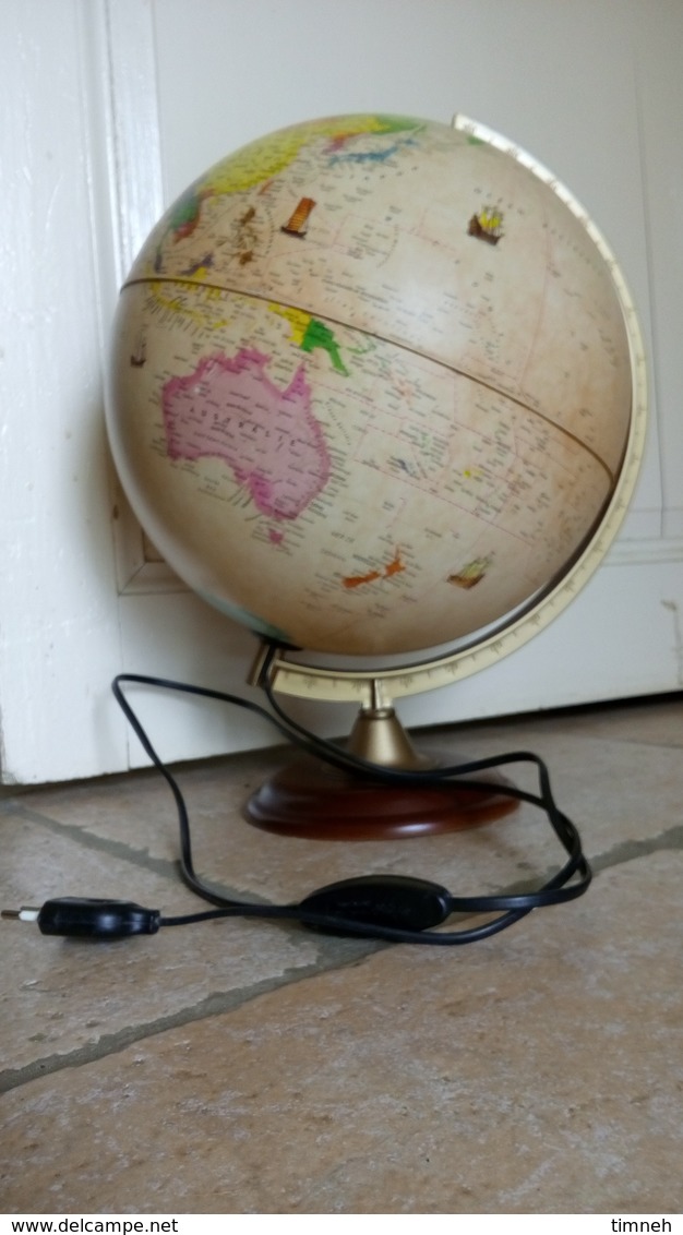 Tecnoglobus, Tecnodidattica - Lampe globe avec Routes Maritimes & Navigateurs - Plastique, socle bois - VINTAGE