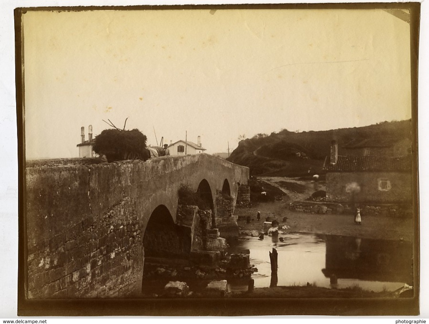 France Pays Basque Ciboure Pont De La Socoa Sur L'Untxin Ancienne Photo 1880 - Oud (voor 1900)