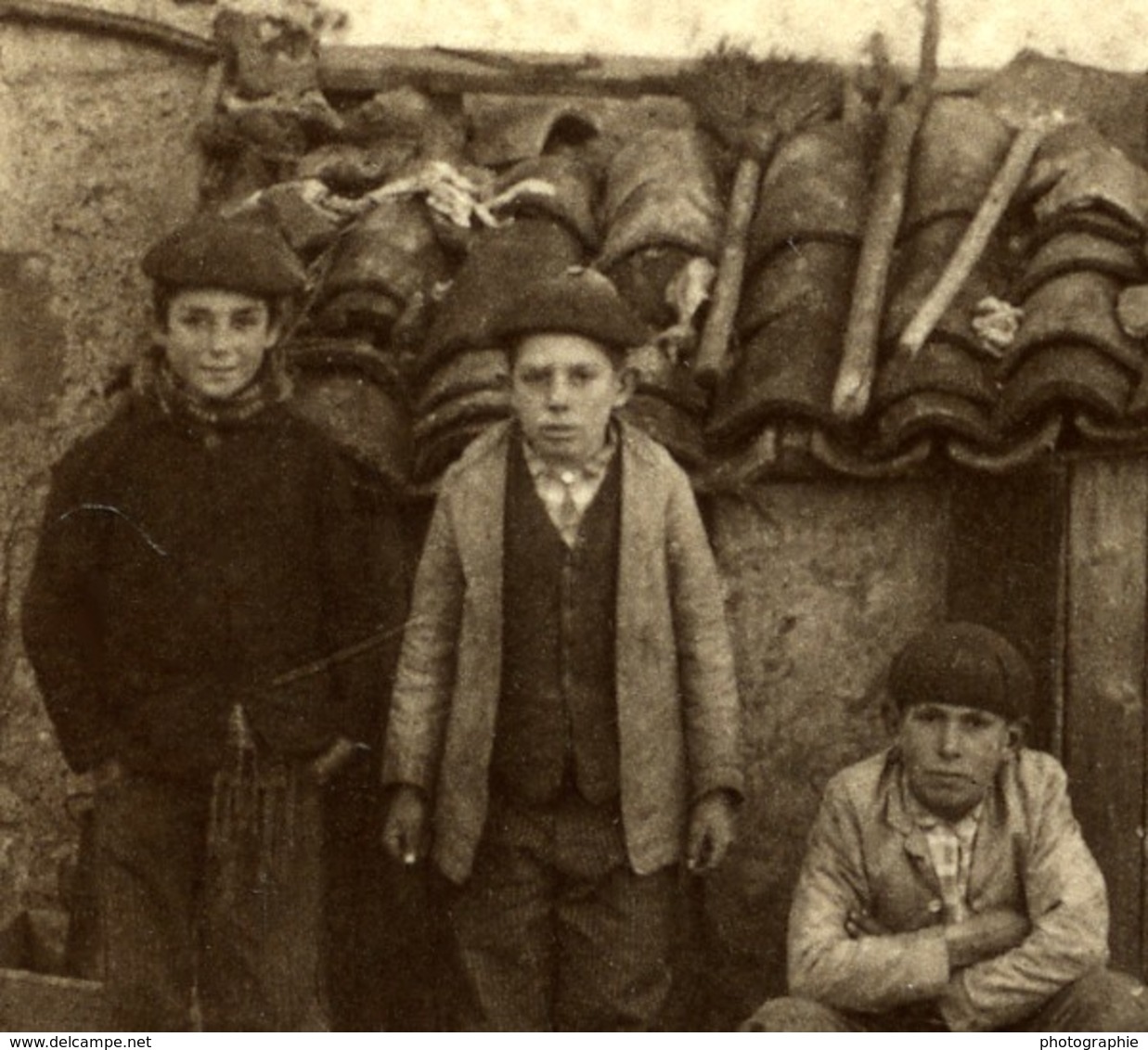 France Pays Basque Ciboure Enfants Au Pont De La Socoa Sur L'Untxin Ancienne Photo 1880 - Oud (voor 1900)