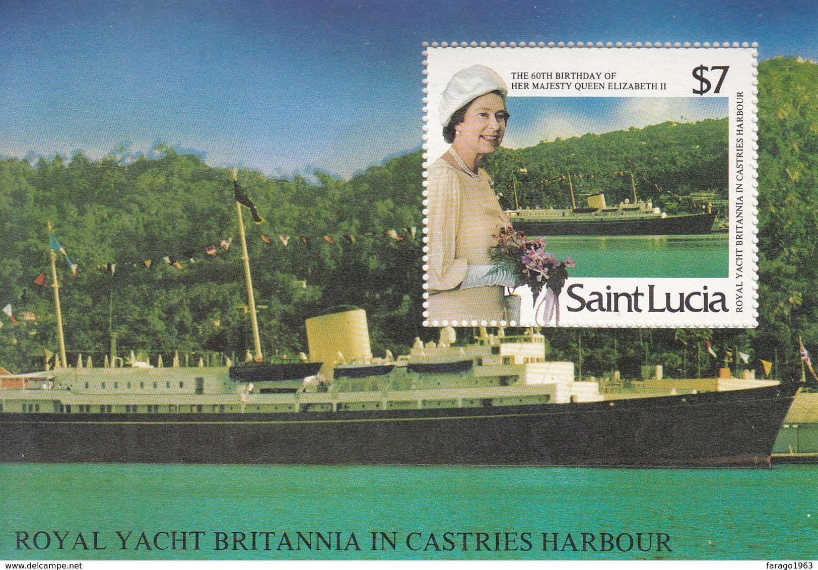 1986 St. Lucia QEII Birthday Britannia Cruise Ship Port  Souvenir Sheet MNH - St.Lucia (1979-...)