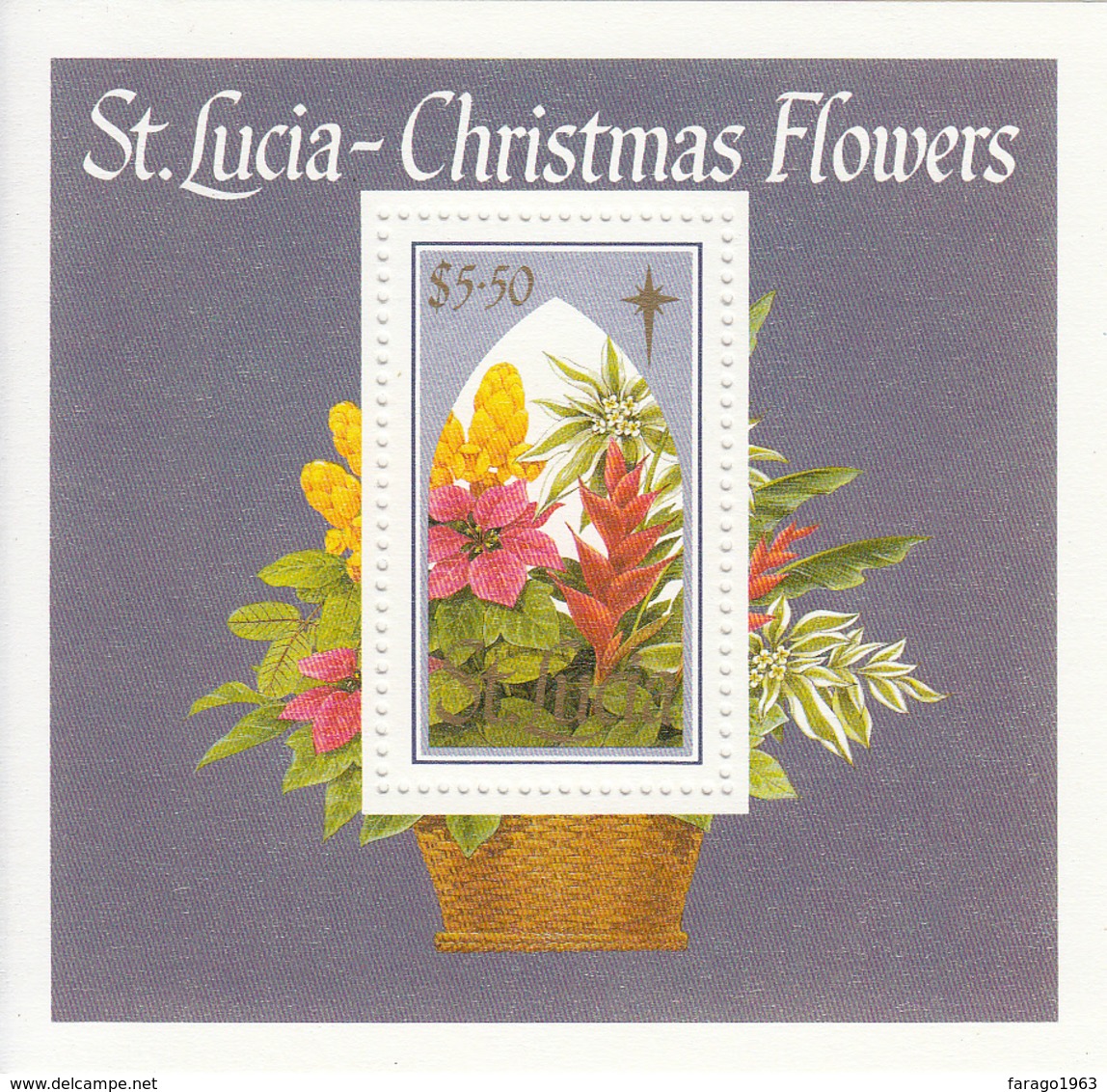 1988 St. Lucia Christmas Navidad Noel  Flowers Fleurs Souvenir Sheet MNH - St.Lucia (1979-...)