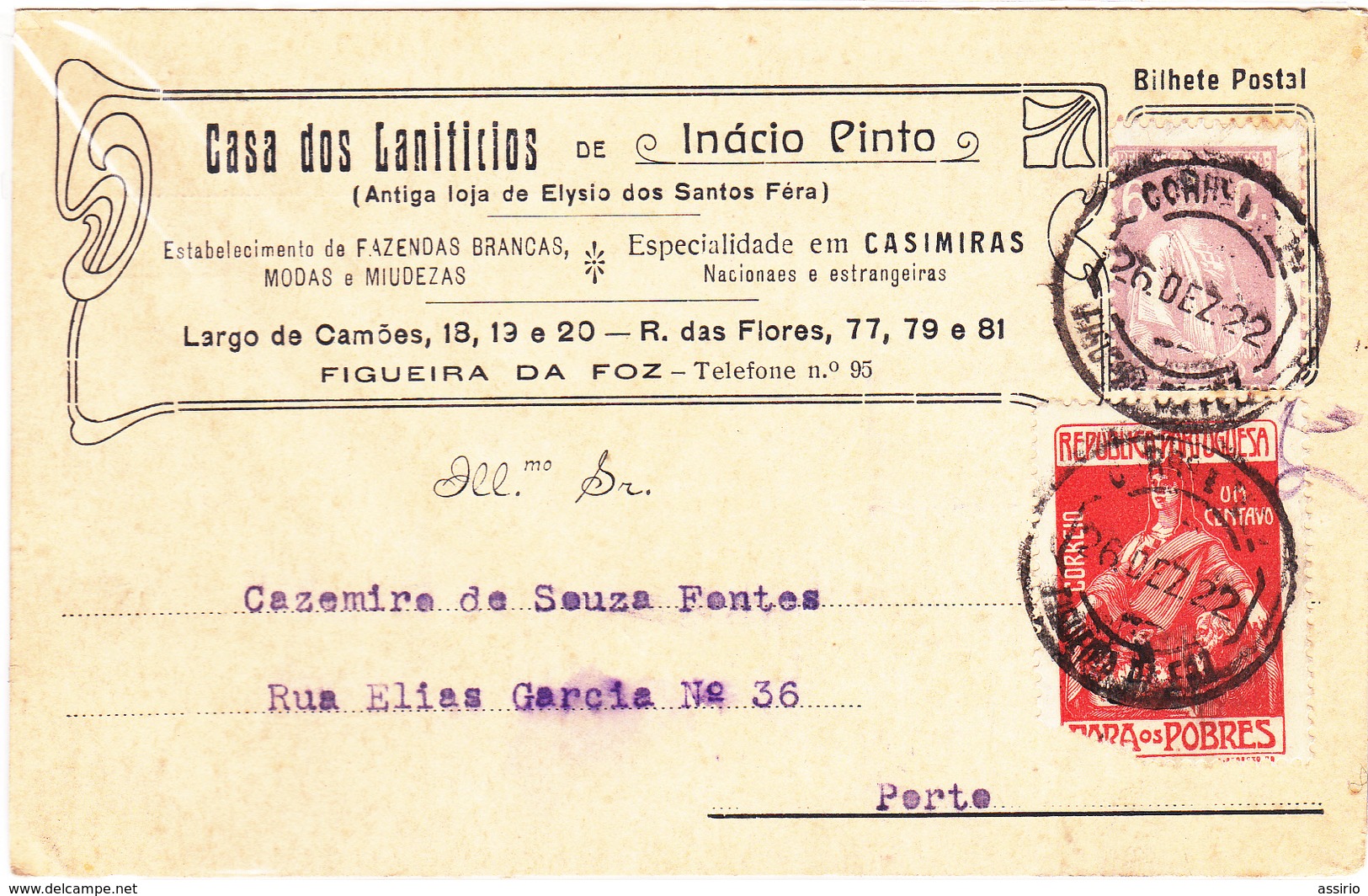 Portugal - De Figueira Da Foz Para O Porto Em 1922 - Otros & Sin Clasificación