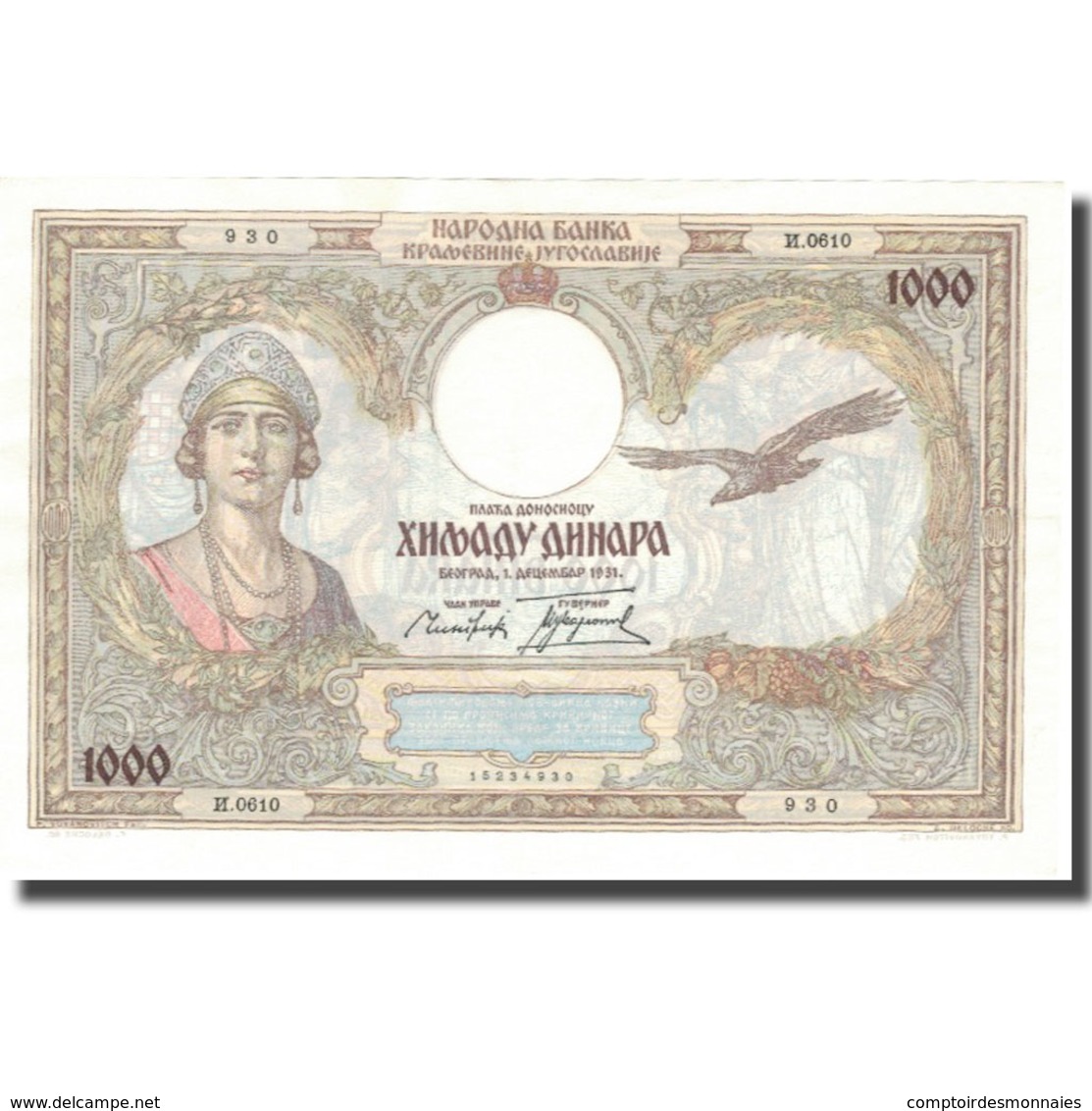 Billet, Yougoslavie, 1000 Dinara, 1931, 1931-12-01, KM:29, SUP - Yougoslavie