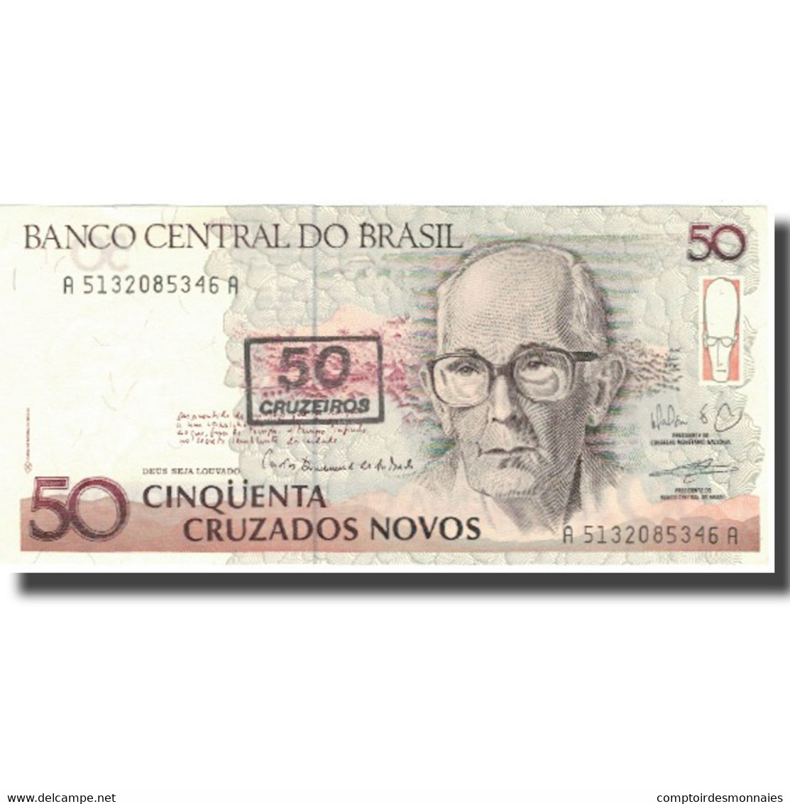 Billet, Brésil, 50 Cruzeiros On 50 Cruzados Novos, Undated (1990), KM:223, SUP+ - Brésil