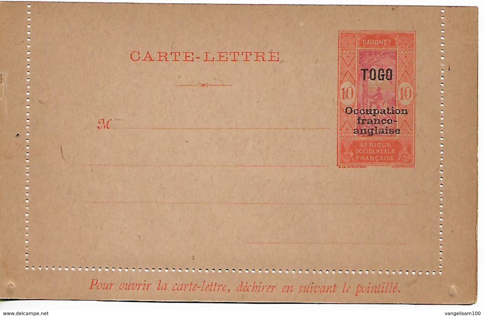 TOGO OLD PC-LETTER With Printed Stamp Of AOF-Dahomey Overprinted "TOGO" "Occupation Franco Anglaise"  UNUSED - Covers & Documents