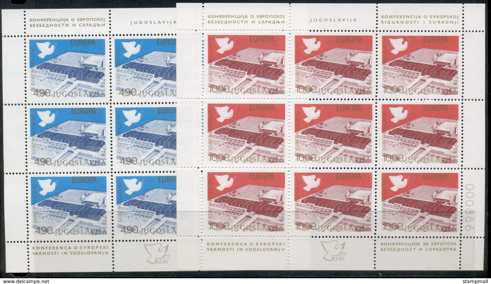 Yugoslavia 1977 European Security Cooperation 2xsheet MUH - Unused Stamps