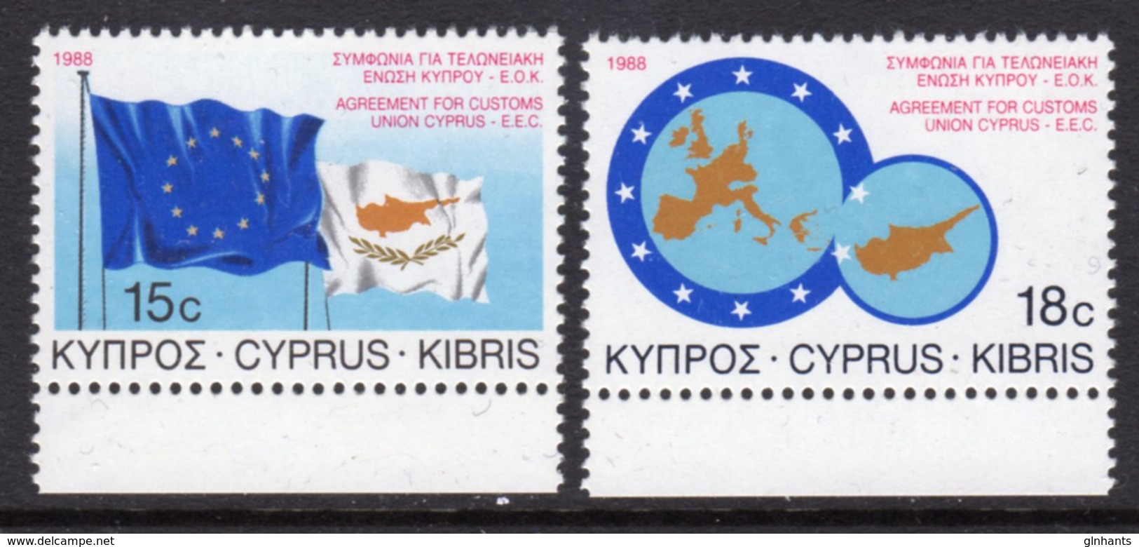 CYPRUS - 1988 EEC CUSTOMS UNION SET (2V) FINE MNH ** SG 716-717 - Unused Stamps