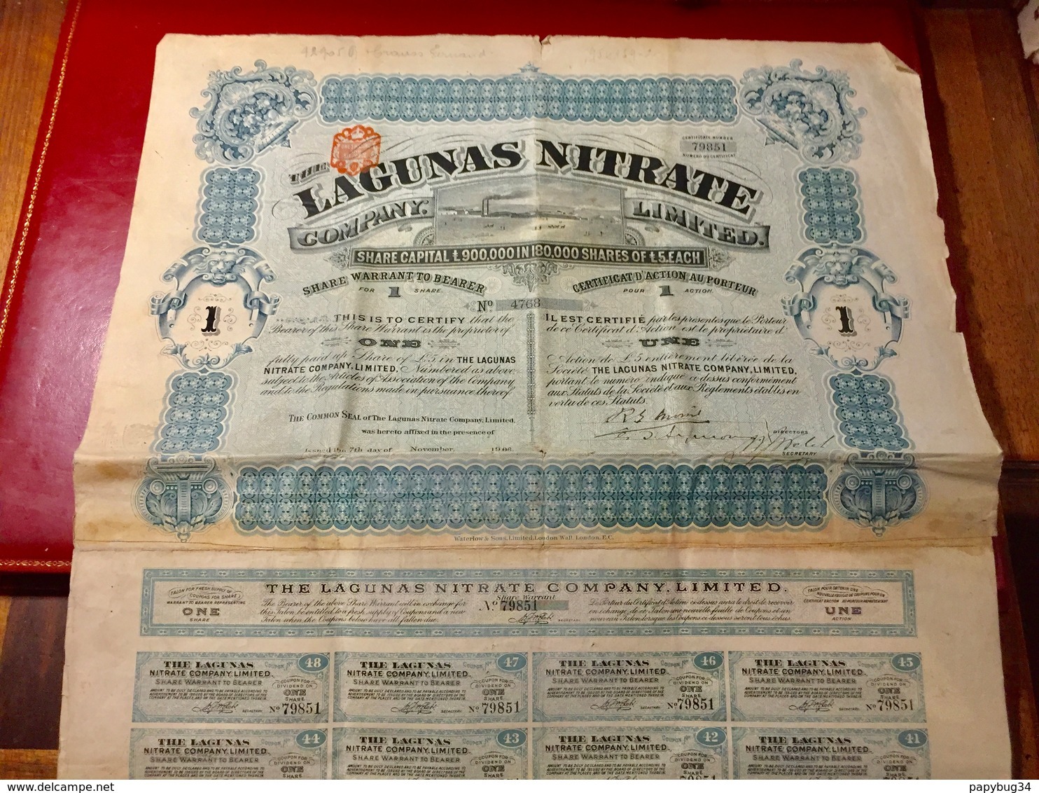 THE  LAGUNAS  NITRATE  COMPANY . LIMITED ------Titre  D' Une Action  De  5£ - Industry