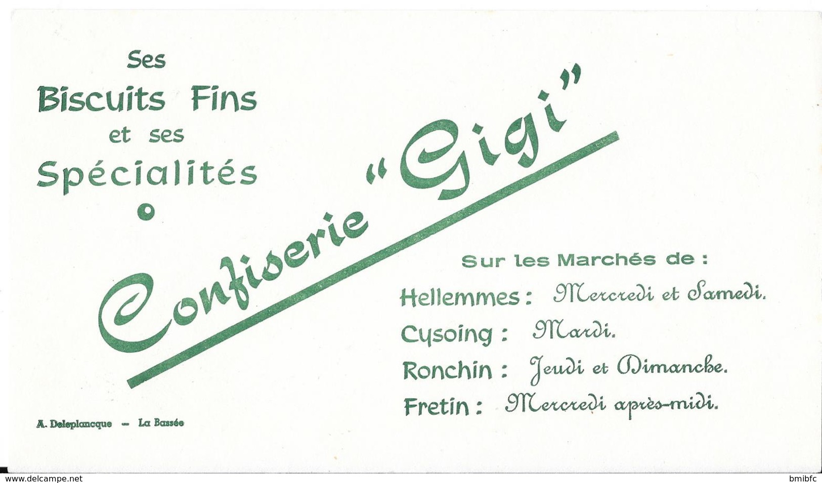 Confiserie "Gigi" Ses Biscuits Fins ....Sur Les Marchés De Hellemmes - Cysoing - Ronchin - Fretin - Sucreries & Gâteaux