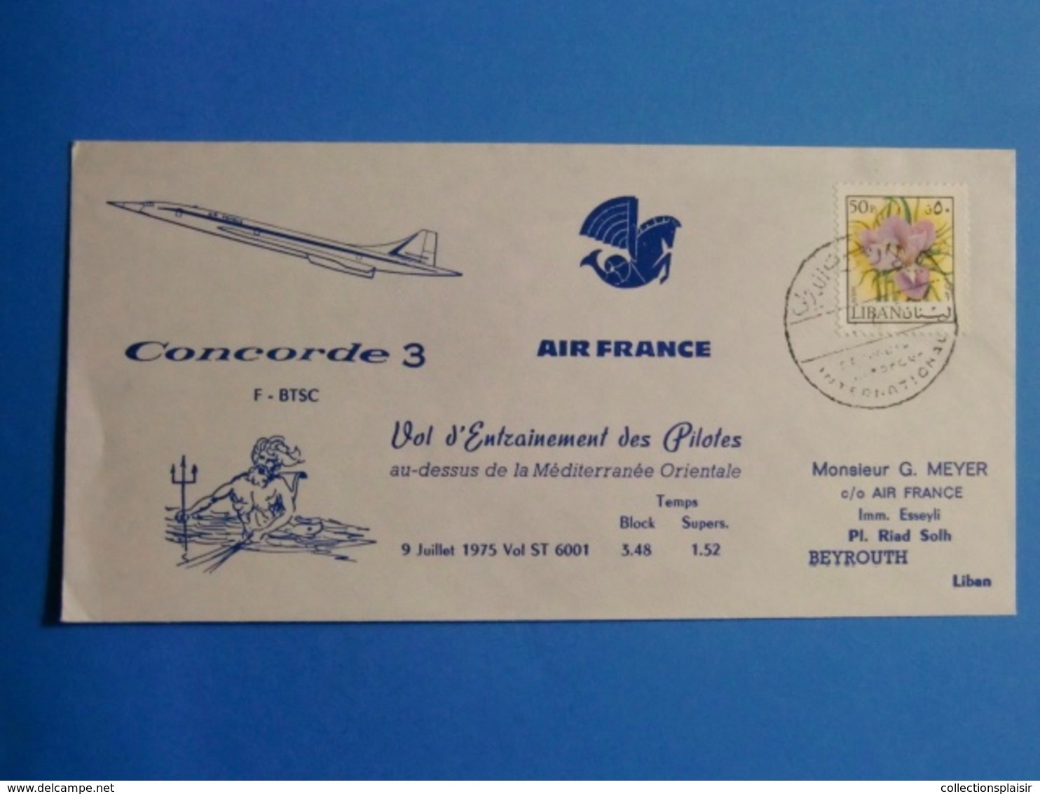 CONCORDE 3 VOL ENTRAINEMENT DES PILOTES LIBAN 1976 FDC - Concorde