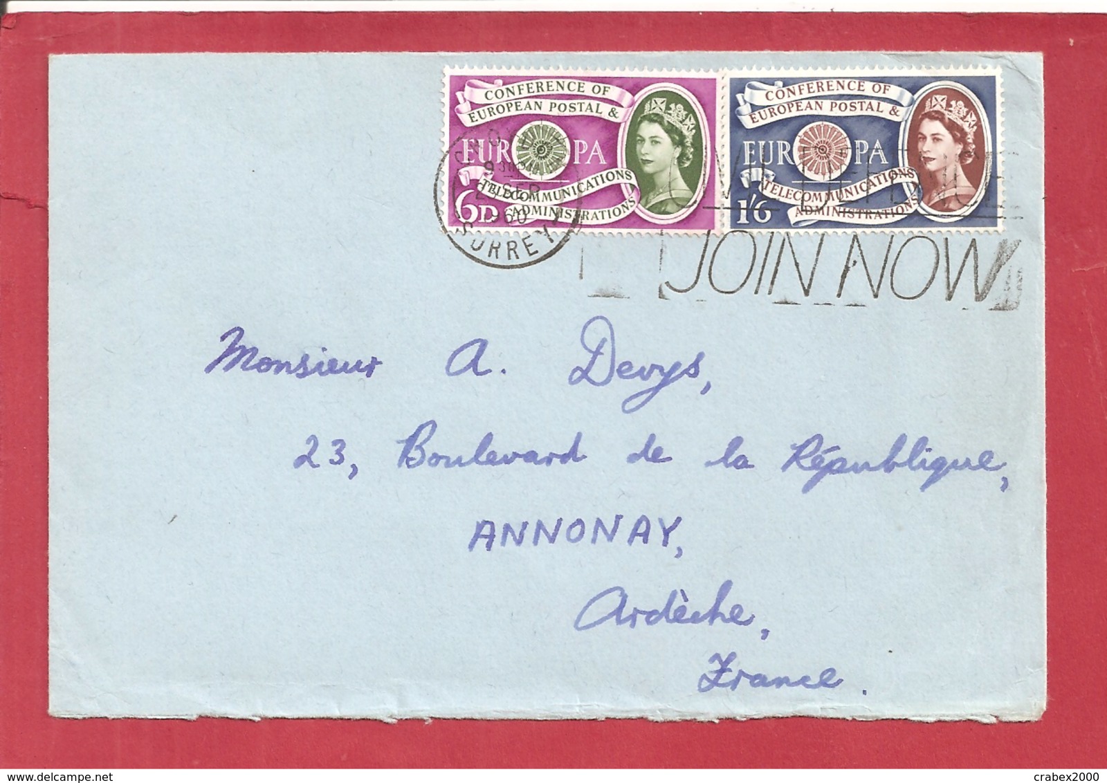 Y&T N° 357+358 SURREY      Vers  FRANCE 1960 - Storia Postale