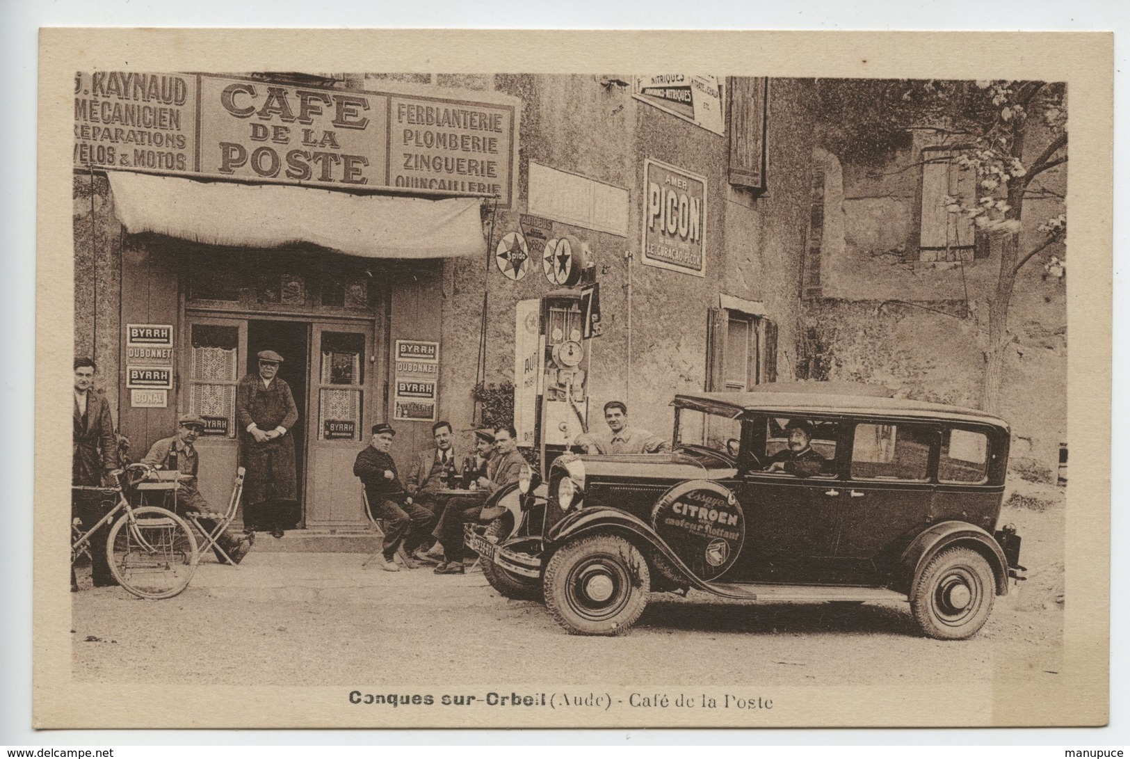 Conques Sur Orbeil Cafe De La Poste Pompe A Essence Pub Citroen  Rare - Autres & Non Classés