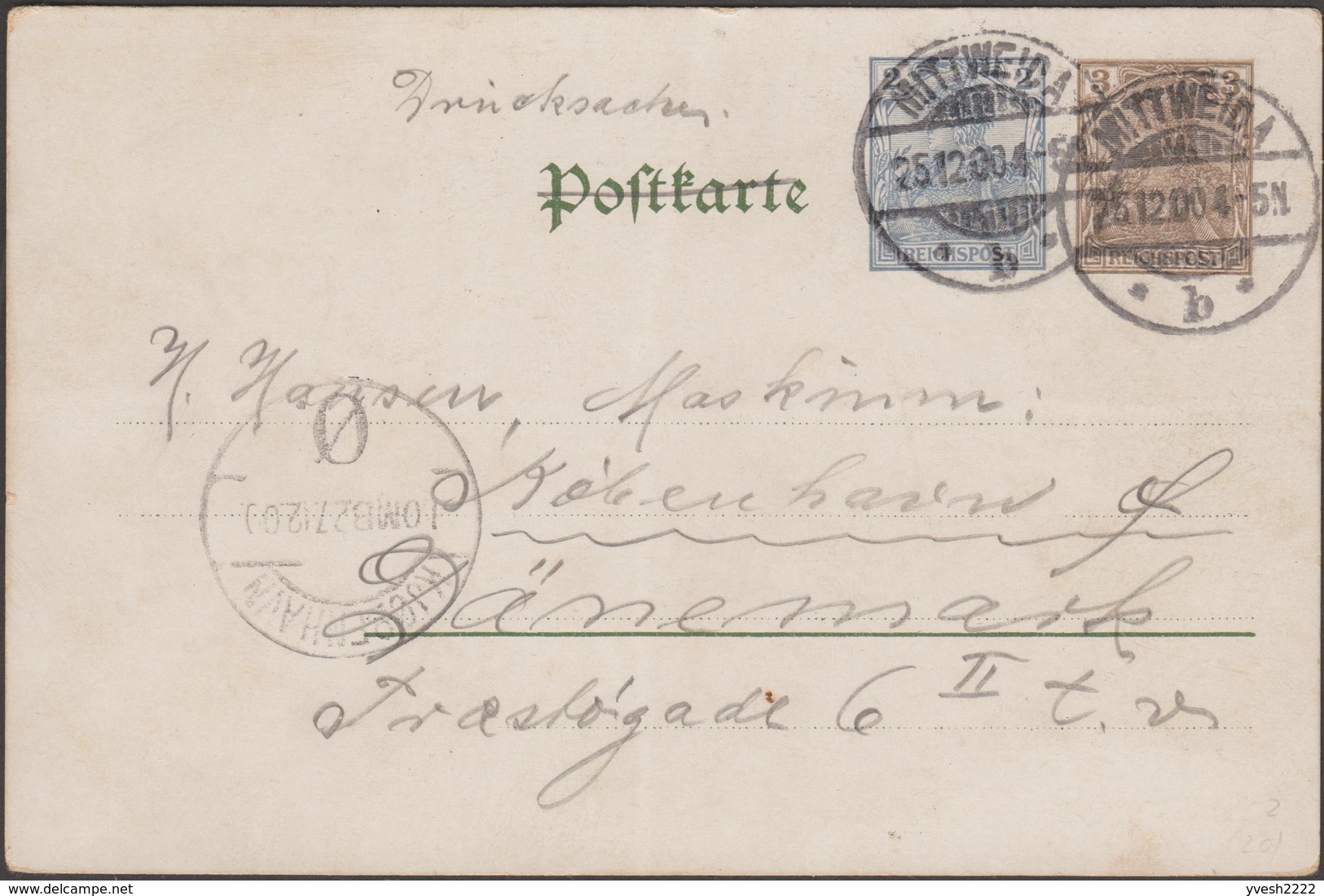 Allemagne 1900 et 1901. 3 entiers timbrés sur commande. 1er et dernier jour du siècle. Ange, lune bombarde voûte céleste