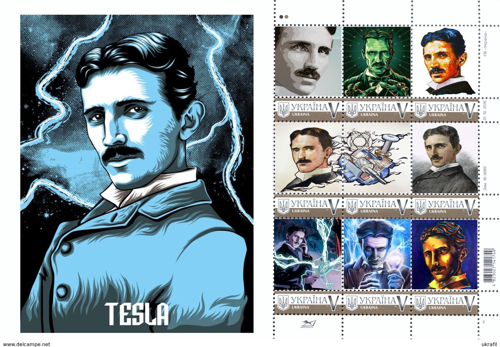 Ukraine 2019, Space, Astronomy, N. Tesla, Sheetlet Of 9v - Ukraine