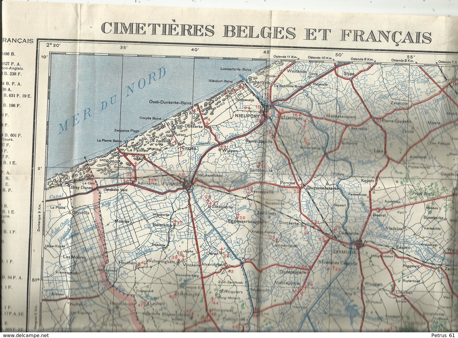 Kaart Der Belgische En Fransche Militaire Kerkhoven (1914-1918) Carte Des Cimetières Miliraires Belges Et Français YSER - 1914-18