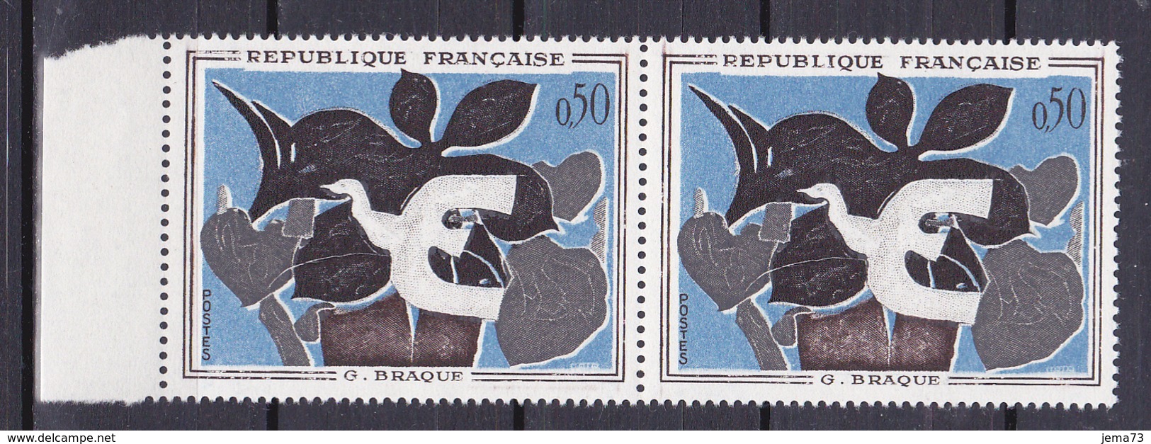 N° 1319 Tableaux De Peintres Modernes: Le Messager De Braque: Belle Paire De 2 Timbres Neuf Impeccable - Unused Stamps