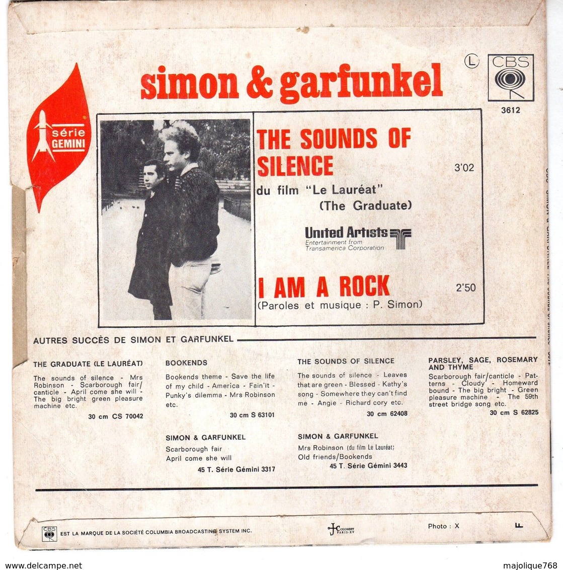 Disque De Simon & Garfunkel - The Sounds Of Silence - CBS 3612 - 1966 - - Filmmusik