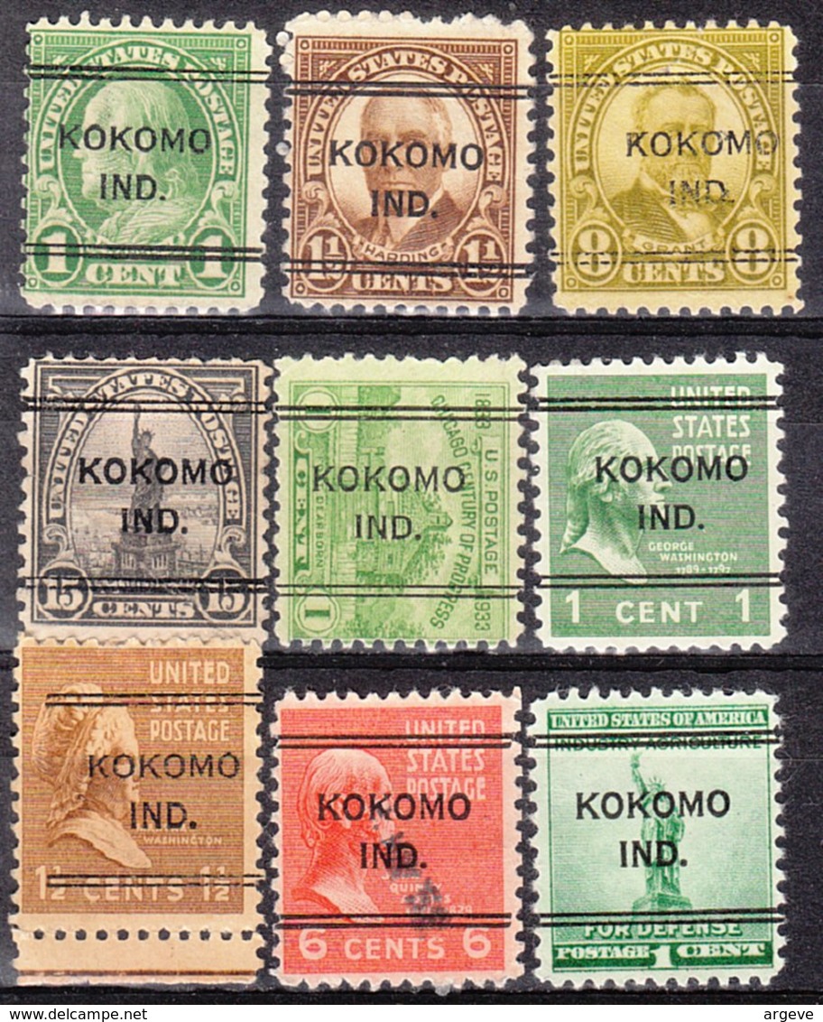 USA Precancel Vorausentwertung Preo, Locals Indiana, Kokomo 243, 9 Diff., Perf. 11x10 1/2 - Vorausentwertungen