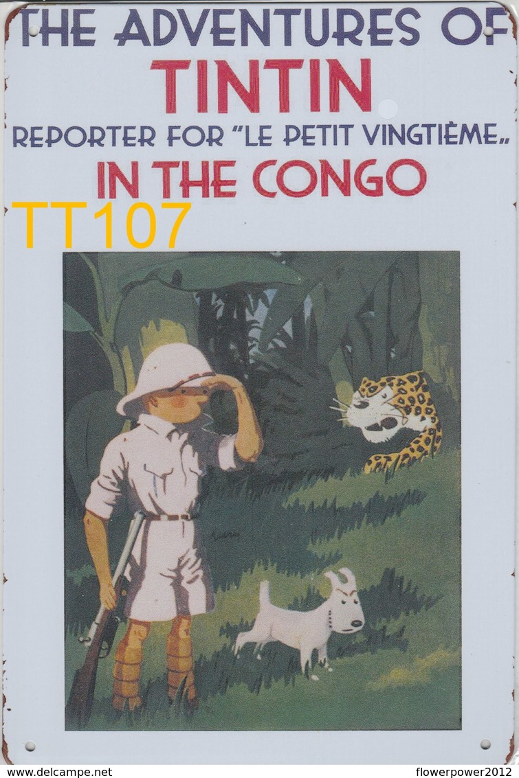 Kuifje/Tintin In The Congo (TT107) Metalen Plaat/plaque De Métal/tin Sign 30 X 20 Cm - Plaques En Tôle (après 1960)