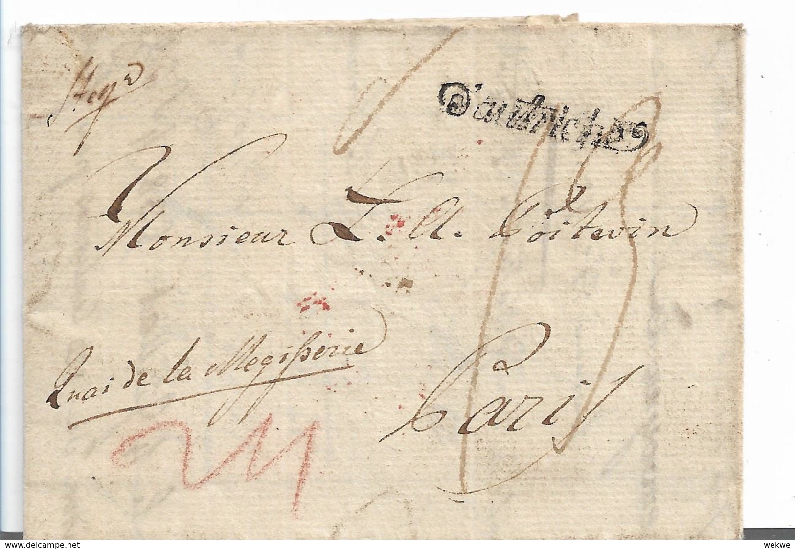 AV097 /ÖSTERREICH -  Steyr 1807, D'Austriche In Schreibschrift Nach Paris. Taxe 24 / 13 Für Thurn & Taxis - ...-1850 Voorfilatelie